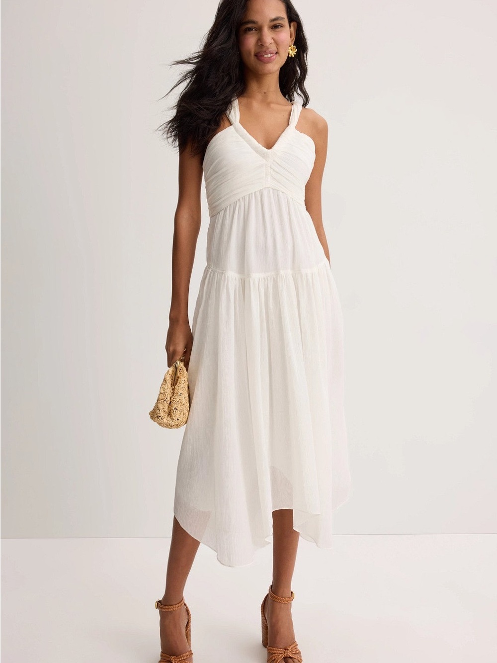 A.L.C. White Sleeveless V-Neck Midi Dress with Twisted Straps